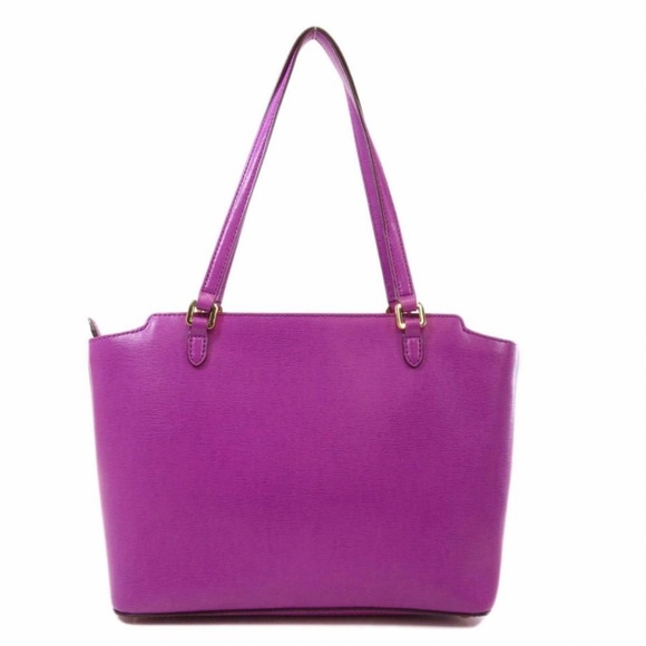 Lauren Ralph Lauren Bag Logo Purple Leather Tote - Picture 2 of 7